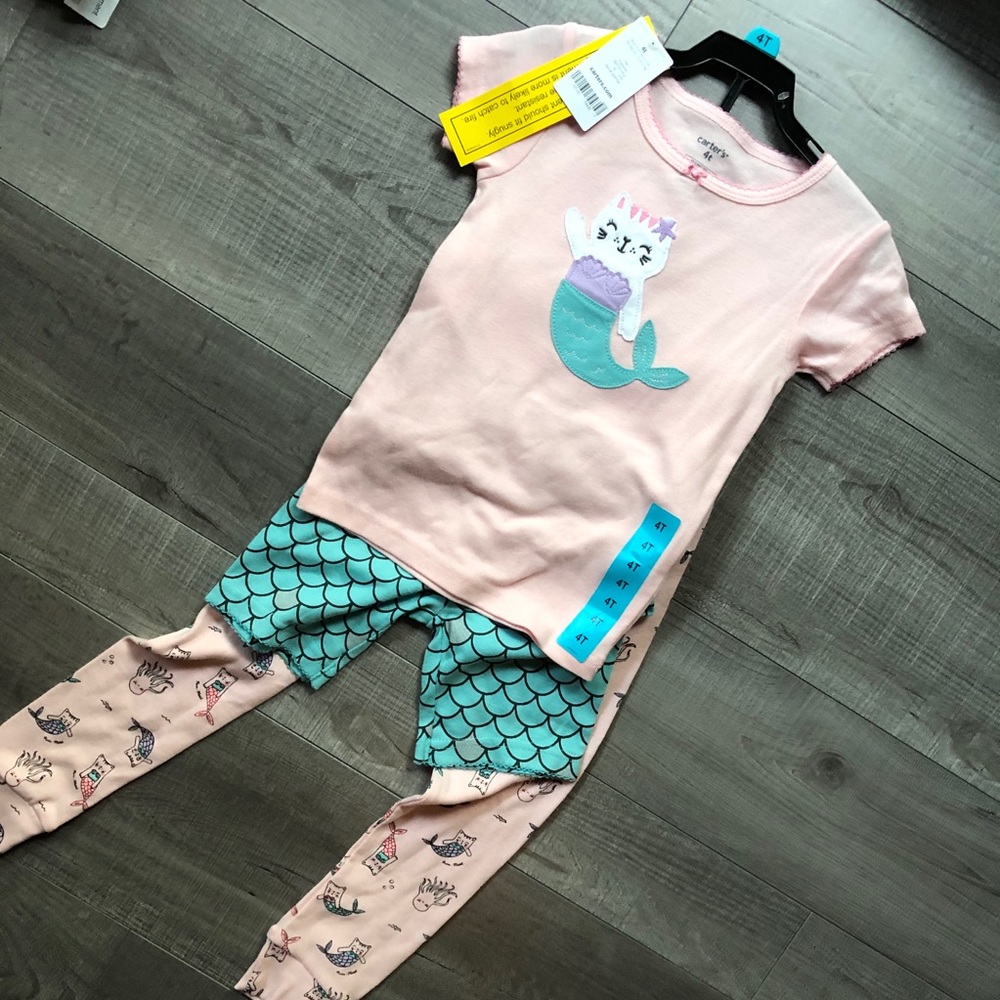 Carter’s Girls 4T mermaid kitten PJ NwT pink teal